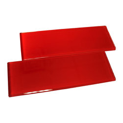 4x12 Glossy Hot Red Subway Glass Mosaic Tiles - Home Accessories & Decor