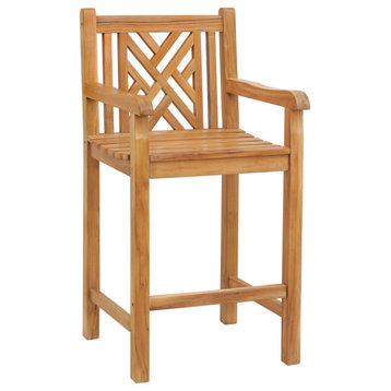 Teak Wood Chippendale Patio Bar Chair