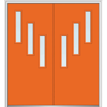 Frosted 3-Lite Double Door, Right Hand In-Swing, Tangerine, 62"x81.75"