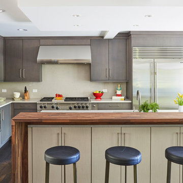 Contemporary Kitchen with Different Cabinet Colors