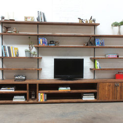 Hector Reclaimed Chestnut Stained Scaffolding Board and Steel Pipe Shelving Unit - Display & Wall Shelves