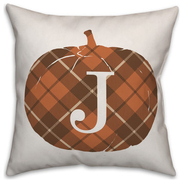 Plaid Pumpkin Monogram J 18x18 Spun Poly Pillow