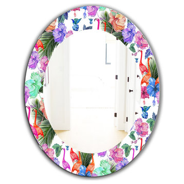 Designart Flamingo 2 Bohemian And Eclectic Frameless Oval Or Round Wall Mirror,