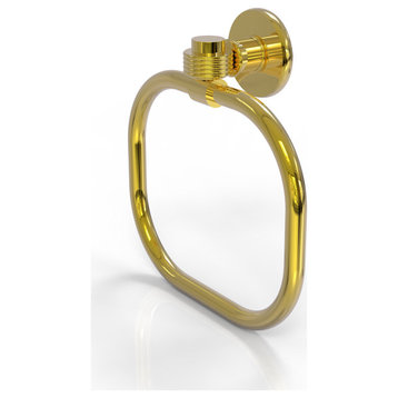 Continental Towel Ring With Groovy Accents, Polished Brass