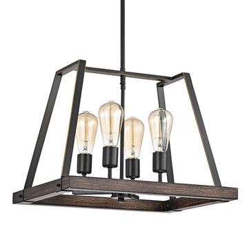 4-Light Wood and Oil Rubbed Bronze Pendant