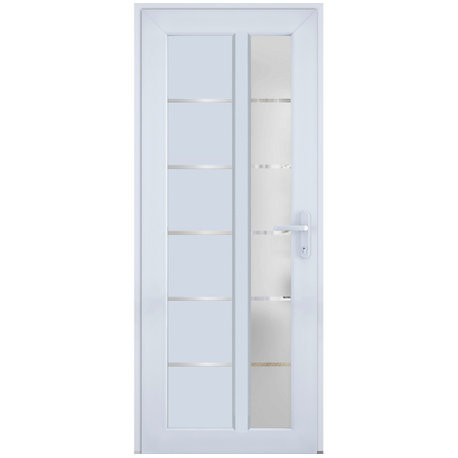 Front Exterior Prehung Door Frosted Glass / Manux 8088 White 36 x 80" Left In