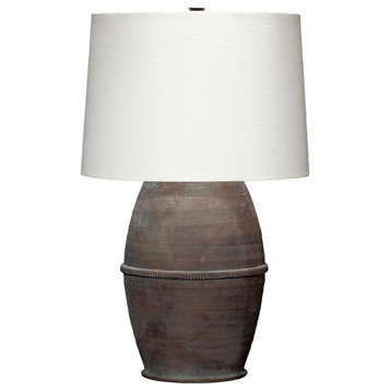 Large Rustic Dark Gray Banded Ceramic Table Lamp 32 in Flat Oval Shape Oversize