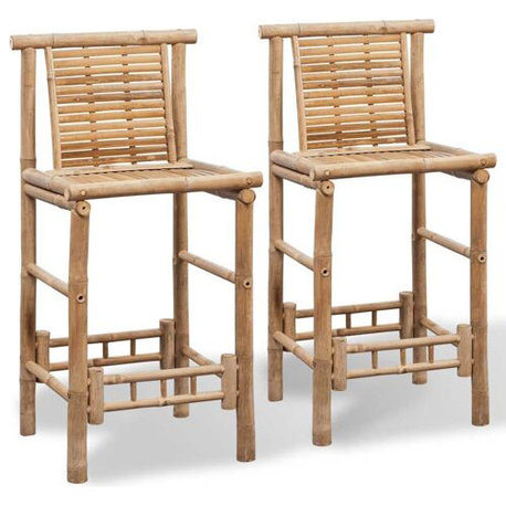 vidaXL Bamboo Bar Stools with Backs Set of 2, 17.7" x 20.9" x 40.2" Brown