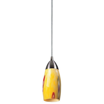 7 Inch 9.5W 1 LED Mini Pendant-Yellow Blaze Glass Color-Incandescent Lamping