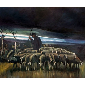 Shepherd with a flock of Sheep