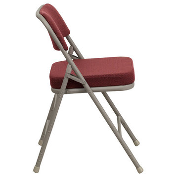 Curved Triple Braced/Double Hinged Burgundy Fabric Metal Folding Chair, Set of 4