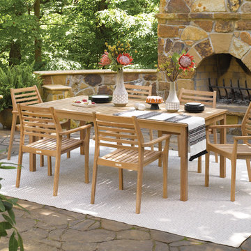 Hampton 7-Piece 76”x40” Table & Mera Stacking Armchair Set - No Cushion