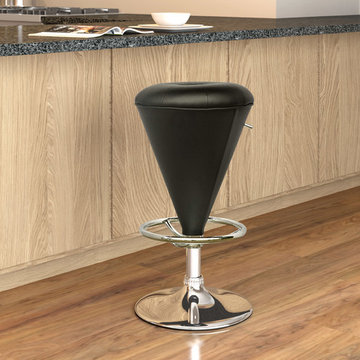 Cone Shaped Adjustable Barstool, Black Leatherette