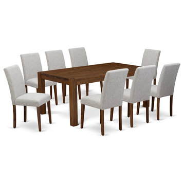 East West Furniture Lismore 9-piece Wood Dining Set in Walnut/Doeskin