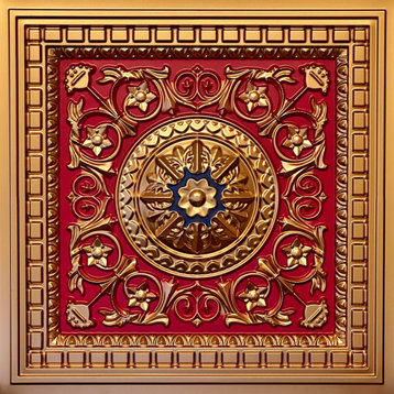 24"x24" 215 Decorative Coffered Drop In Ceiling Tiles, Gold/Red/Royal Blue