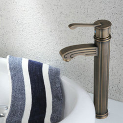 Antique Brass Finish Single Handle Centerset Wood-like Bathroom Sink Faucet Tall - Bathroom Sink Faucets