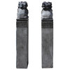 Chinese Black Gray Stone Fengshui Foo Dogs Tall Slim Pole Statues, 2 Piece Set