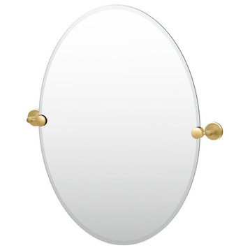Latitude II 26.5" Frameless Oval Mirror, Brushed Brass