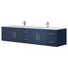 Geneva 84 Navy Blue DB Vanity, White Carrara Marble Top, Square Sinks, no Mirror