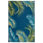 Liora Manne - Marina Palm Border Indoor/Outdoor Rug, Navy, 8'10"x11'9" - The Palm Border features a navy background with a leaf pattern in shades of aqua and green that has a tropical vibe bringing serenity to any space, indoor or outdoor.  Made in Egypt from 100% polypropylene, the Marina Collection is Power Loomed to create intricate designs with a broad color spectrum and a high-quality finish. The material is flatwoven, low profile, weather resistant, UV stabilized for enhanced fade resistance, durable and ideal for those high traffic areas such as your patio, sunroom, kitchen, entryway, hallway, living room and bedroom making this the ideal indoor or outdoor rug. Detailed patterns are offered in an eclectic mix of styles ranging from tropical, coastal, geometric, contemporary and traditional designs; making these perfect accent rugs for your home. Limiting exposure to rain, moisture and direct sun will prolong rug life.