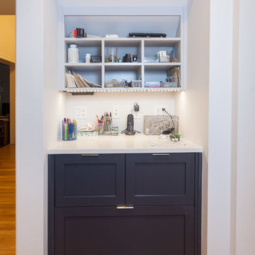 File storage and junk drawers under the desk