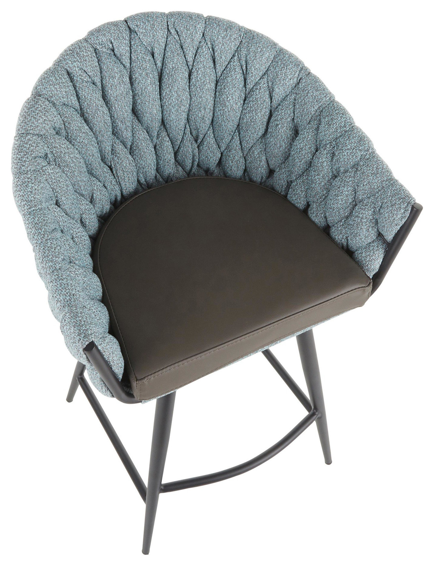 Braided Matisse Counter Stool, Black Metal, Grey PU, Blue Fabric