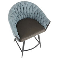 Braided Matisse Counter Stool, Black Metal, Grey PU, Blue Fabric