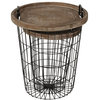 Set of 2 Nesting End Table, Mesh Storage Base & Removable Tray Top, Rustic Brown