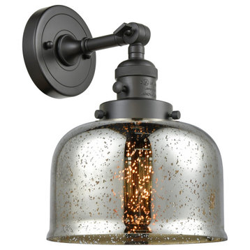 Large Bell 1-Light Sconce, Oil Rubbed Bronze, Glass: Silver Mercury