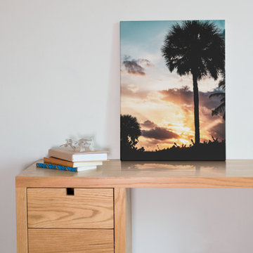 Palm Tree Silhouettes and Sunset Botanical Nature Photograph Wall Art Prints