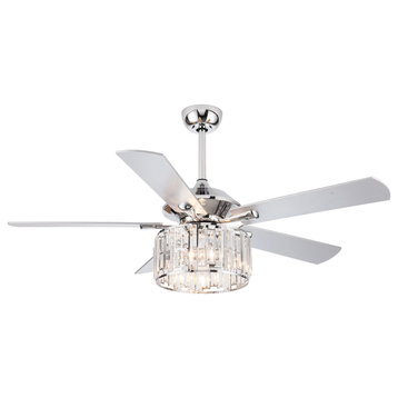 52 in Modern Crystal Ceiling Fan with Remote Control, Silver