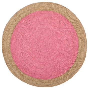 Safavieh Natural Fiber Collection NF801 Rug, Pink/Natural, 4' Round