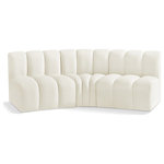 Meridian Furniture - Arc Velvet Upholstered 3-Pc. U-Shaped Modular Sectional, Cream - Give your living room or den the perfect blend of style and versatility with this Arc velvet fabric curved modular Sectional. Part of the Arc modular furniture collection, this Sectional comes upholstered in rich cream velvet fabric and features deep channel tufting that adds a touch of luxury while enhancing comfort and support. A seamless combination of form and function, this chair can be used with other Arc pieces to create a myriad of configurations in your well-curated room.