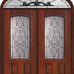 Prehung Transom Double Door 80 Fiberglass Brazos Arch Lite Glass - Front Doors