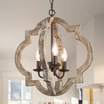 LALUZ - 3-Light Rustic Wooden Pendant Lighting - A rustic gray wood finish outlines a distressed wood finish openwork circle frame design in this pendant. With exquisite craftsmanship, this handsome fixture is an easy way to complete vintage style decorating or update more rustic aesthetic in your home.