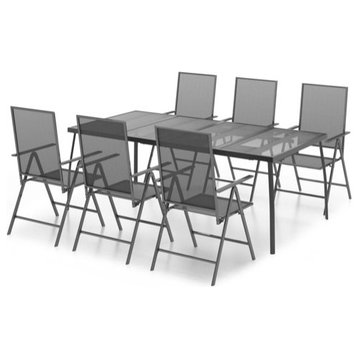 vidaXL Patio Dining Set Table and Chair Furniture 7 Piece Anthracite Steel