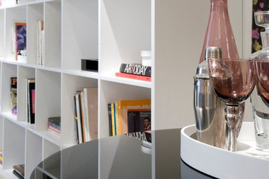 Inspiration for a contemporary living room remodel in Detroit
