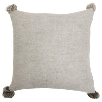 Rabbit Fur Pom Pom Wool Pillow Cover, Gray