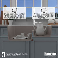 Karran Undermount Quartz 32" 60/40 Double Bowl Kitchen Sink, Concrete