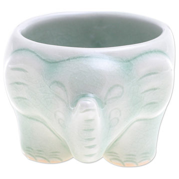 Novica Handmade Lanna Elephant Celadon Ceramic Teacup