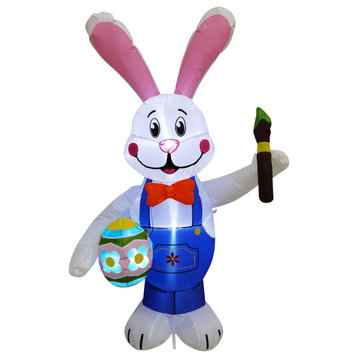 4' Tall Bunny Painting an Easter Egg, Outdoor/Indoor Inflatable With Lights