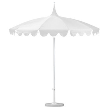 8.5' Sunbrella Boardwalk Patio Umbrella With Pom-Poms and 50-lb. Base, Natural