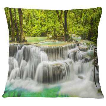 Erawan Waterfall View Photography Throw Pillow, 16"x16"