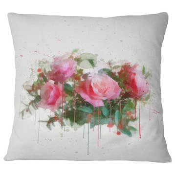 Bunch of Pink Roses Watercolor Flower Throw Pillow, 16"x16"