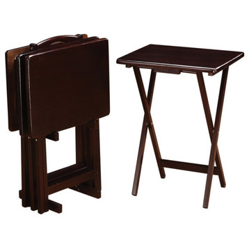 5 Piece Rectangular Wooden Tray Table Set Brown - Saltoro Sherpi