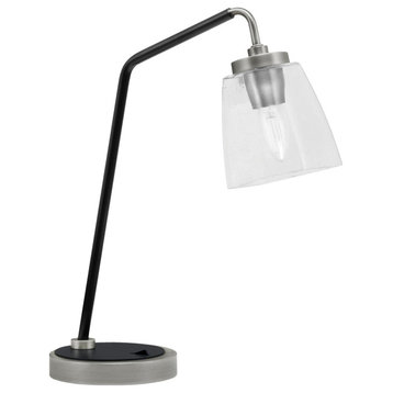 1-Light Desk Lamp, Graphite/Matte Black Finish, 4.5" Square Clear Bubble Glass