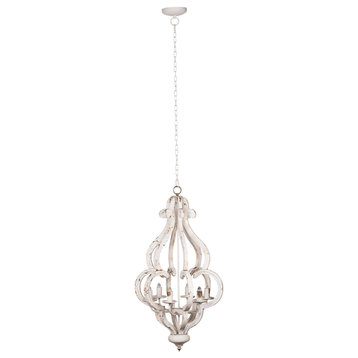 Carved 6 Light Chandelier, Weathered White