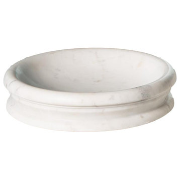 Elegant Round Solid White Marble Centerpiece Bowl 14" Classic Plateau Stand