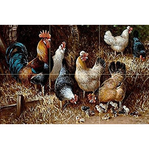 Russian pattern rooster bird Accent Tile Mural Kitchen Backsplash Ceramic 8x6 