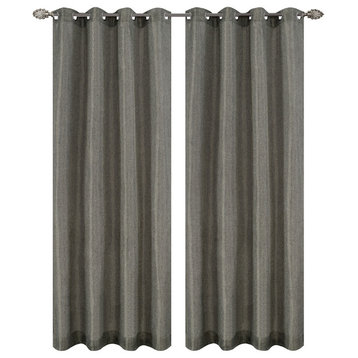 Tweed Drapery Curtain Panels with Grommets, Hunter Gray